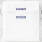 Chique marine & roze damast bruiloft vierkante sticker (Tas)