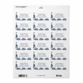 Chique marineblauw damast bloeit grens etiket (Full Sheet)