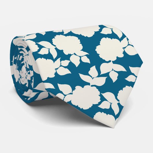 Chique marineblauw en wit bloemmotief stropdas (Opgerold)