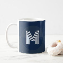 Chique marineblauw geometrisch modern monogram koffiemok