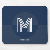 Chique marineblauw geometrisch modern monogram muismat (Voorkant)