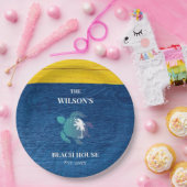 Chique marineblauw hout Zee schildpad familie stra Papieren Bordje (Feest)