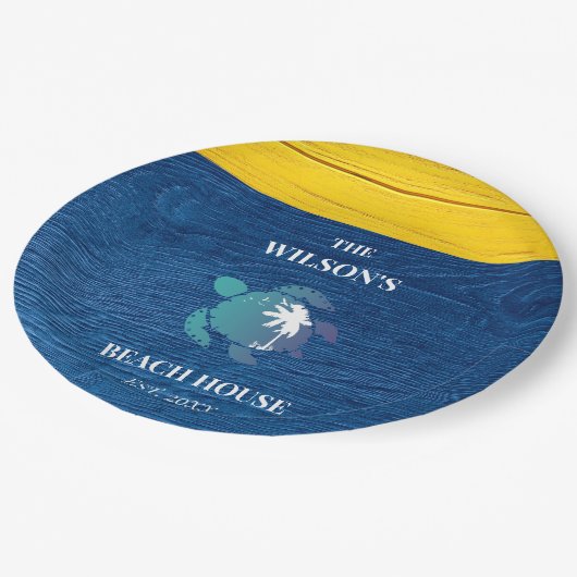 Chique marineblauw hout Zee schildpad familie stra Papieren Bordje (Gekanteld)