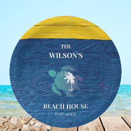 Chique marineblauw hout Zee schildpad familie stra Papieren Bordje