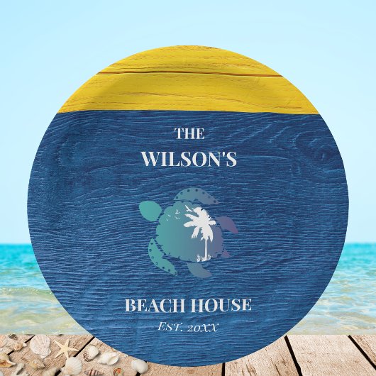 Chique marineblauw hout Zee schildpad familie stra Papieren Bordje