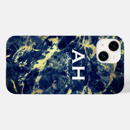 Chique marineblauw marmer faux goud glitter monogr Case-Mate iPhone case (Achterkant (horizontaal))