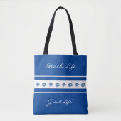 Chique marineblauw witte strepen vis shell strand  tote bag (Voorkant)