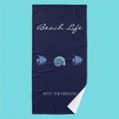 Chique marineblauw Zee Life familienaam strand hui Bad Handdoek