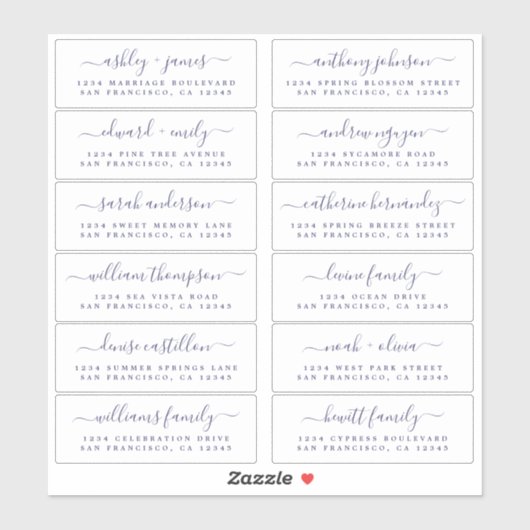 Chique marineblauwe kalligrafie adreslabels voor h sticker (Vel)