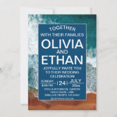 Chique marineblauwe kust-huwelijksuitnodiging kaart (Voorkant)