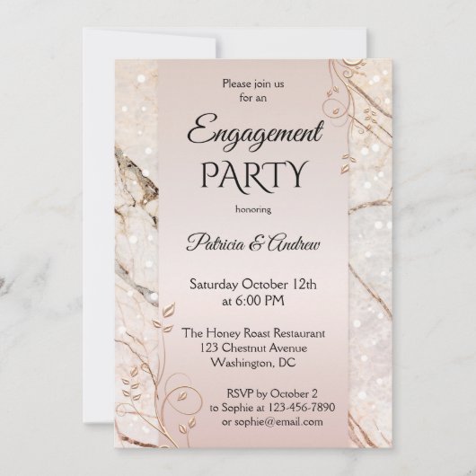 Chique Marmer Blush Roze Bloemen Verloving Kaart (Voorkant)