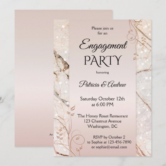 Chique Marmer Blush Roze Bloemen Verloving Kaart (Voorkant / Achterkant)