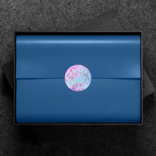 chique marmer   Glitzy Glam Paarse Blauw Afstudere Ronde Sticker