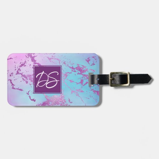 chique marmer | Glitzy Glam Violet Paarse Blue Omb Bagagelabel (Voorkant horizontaal)