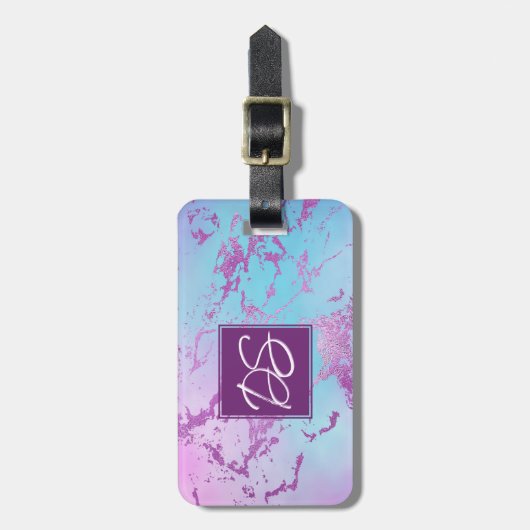 chique marmer | Glitzy Glam Violet Paarse Blue Omb Bagagelabel (Voorkant verticaal)