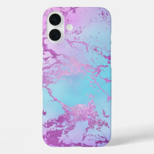chique marmer   Glitzy Glam Violet Paarse Blue Omb iPhone 16 Plus Hoesje