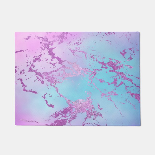 chique marmer | Glitzy Glam Violet Paarse Blue Omb Deurmat (Voorkant)