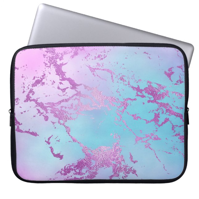 chique marmer | Glitzy Glam Violet Paarse Blue Omb Laptop Sleeve (Voorkant)