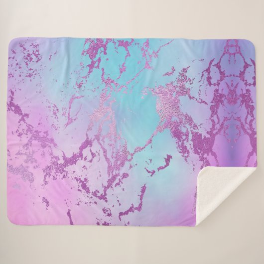chique marmer | Glitzy Glam Violet Paarse Blue Omb Sherpa Deken (Voorkant (horizontaal))