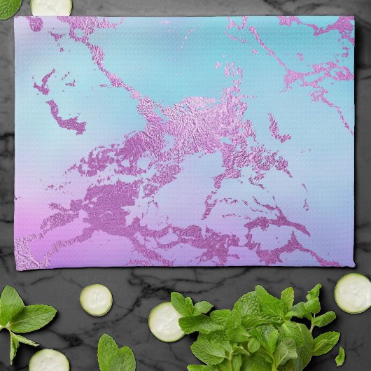 chique marmer | Glitzy Glam Violet Paarse Blue Omb Theedoek