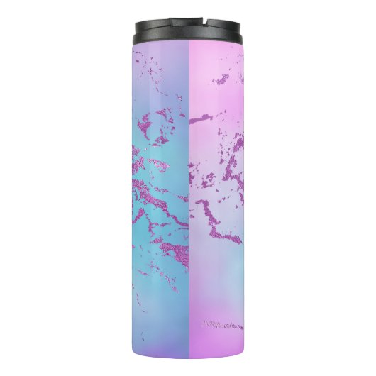 chique marmer | Glitzy Glam Violet Paarse Blue Omb Thermosbeker (Achterkant)