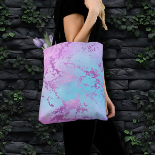 chique marmer   Glitzy Glam Violet Paarse Blue Omb Tote Bag