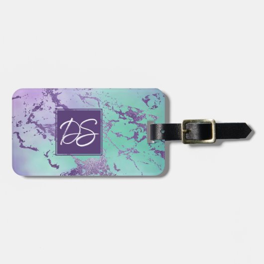 chique marmer | Lavendel Paarse en Mint Green Bagagelabel (Voorkant horizontaal)