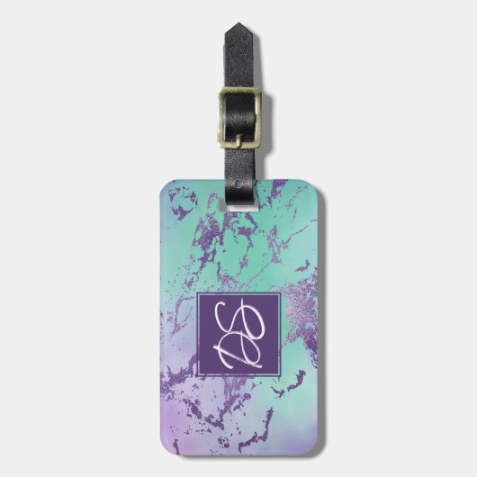chique marmer | Lavendel Paarse en Mint Green Bagagelabel (Voorkant verticaal)