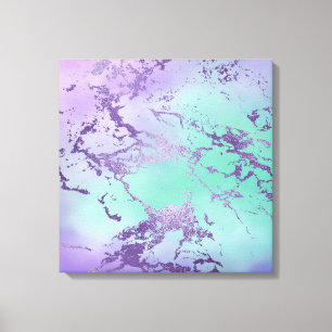 chique marmer Lavendel Paarse en Mint Green Canvas Afdruk