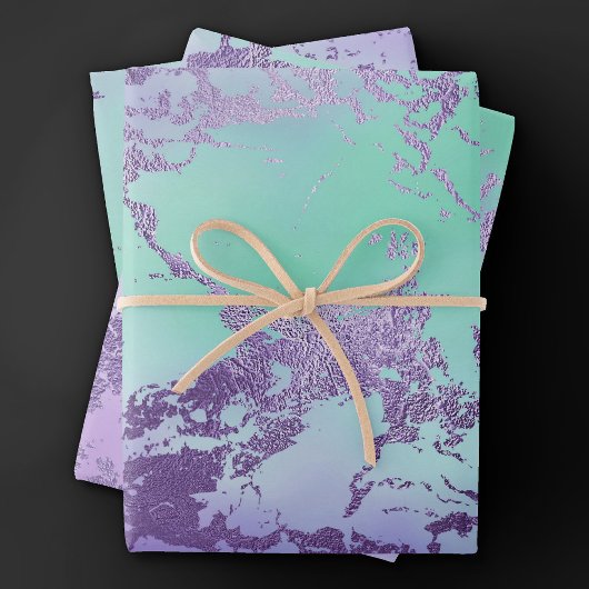 chique marmer | Lavendel Paarse en Mint Green Inpakpapier Vel