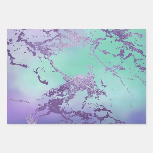 chique marmer | Lavendel Paarse en Mint Green Inpakpapier Vel (Voorkant)
