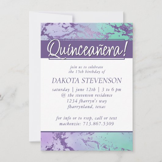 chique marmer | Lavendel Paarse en Mint Green Kaart (Voorkant)