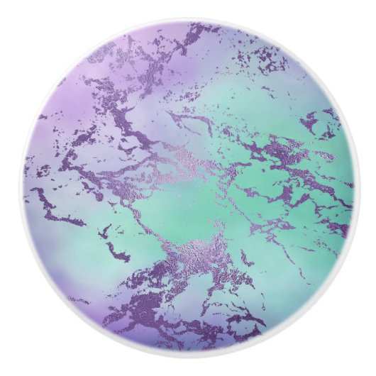 chique marmer | Lavendel Paarse en Mint Green Keramische Knop (Voorkant)