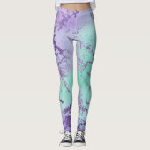 chique marmer | Lavendel Paarse en Mint Green Leggings (Voorkant)