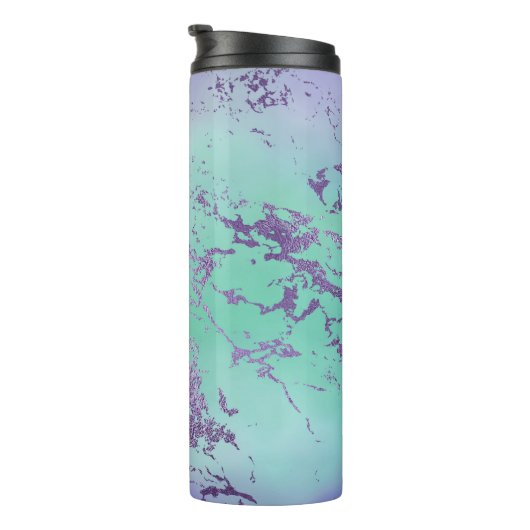 chique marmer | Lavendel Paarse en Mint Green Thermosbeker (Geroteerd rechts)