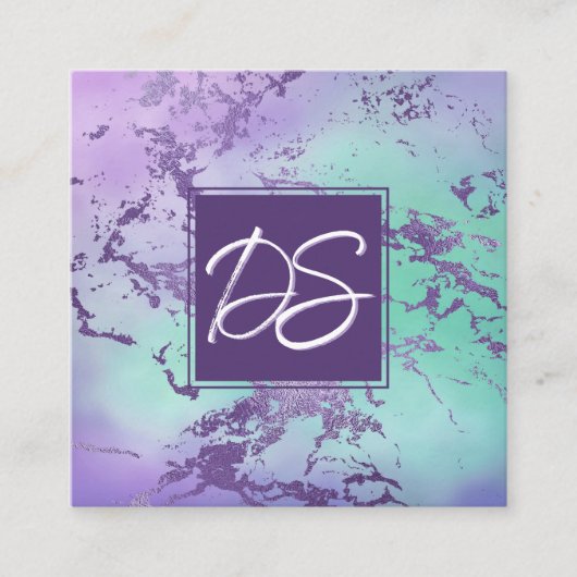chique marmer | Lavendel Paarse Mint Groen Custom Vierkante Visitekaartje (Voorkant)