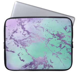 Chique Marmer   Violet Lavendel Paarse Mint Groen Laptop Sleeve
