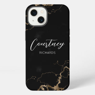Chique Marmer Zwart & Goud Glitter Geborduurde Naa iPhone 13 Hoesje