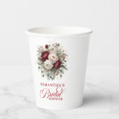 Chique Maroon Bloemige Bruidsdouche Papieren Beker (Voorkant)