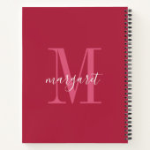 chique maroon & witte monogram naam Spiraal Notebo Notitieboek (Achterkant)