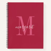chique maroon & witte monogram naam Spiraal Notebo Notitieboek (Voorkant)