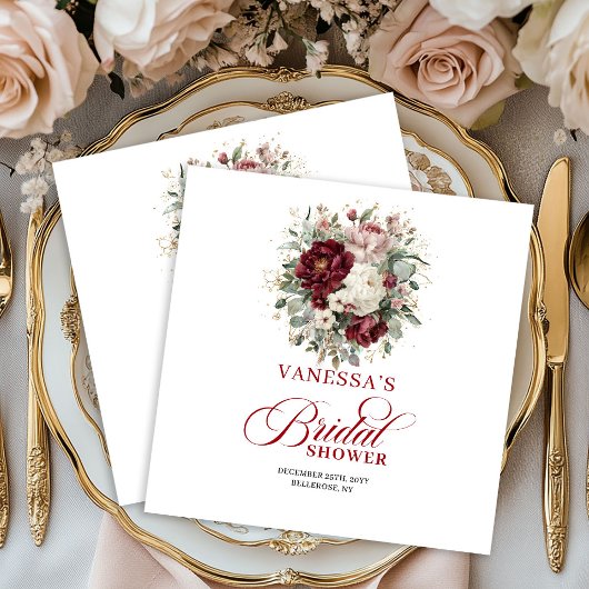 Chique Marsala Bloemengoud Bruiloftservies Servett Servet