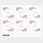 Chique Marsala Maroon Bloemige Waterverf Bruiloft Vierkante Sticker (Vel)