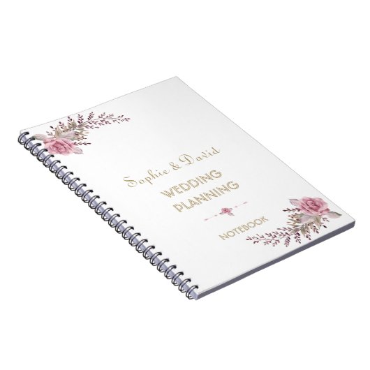 Chique Marsala Rode Bloemen Trouw Planner Notitieboek (Rechterzijde)
