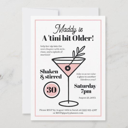 Chique Martini Uitnodiging voor 30e of elke leefti (Voorkant)