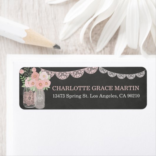 Chique Mason Jar & Chalkboard Adresetiketten Etiket (Insitu)