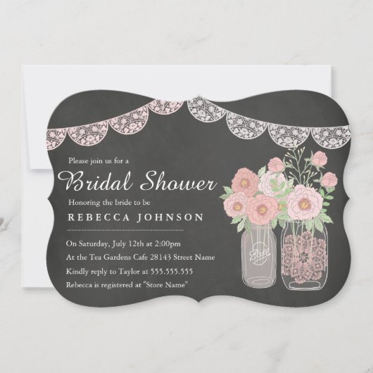 Chique Mason Jar & Chalkboard Bruiloft Uitnodiging (Voorkant)