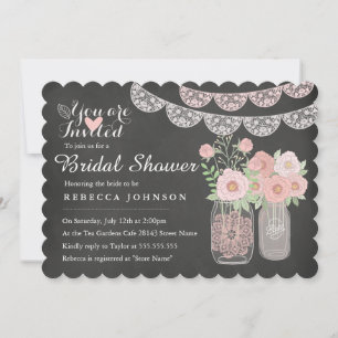 Chique Mason Jar & Chalkboard Bruiloft Uitnodiging
