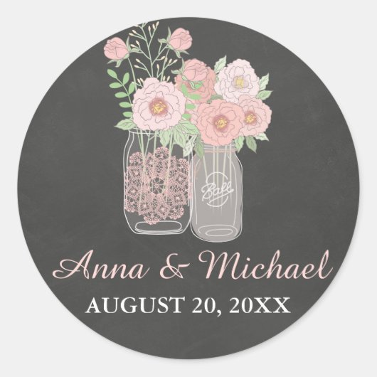 Chique Mason Pot & Chalkboard Trouwsticker Ronde Sticker (Voorkant)