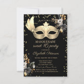 Chique Masque Diamonds Zwart Rozen Sweet 16 Kaart (Voorkant)